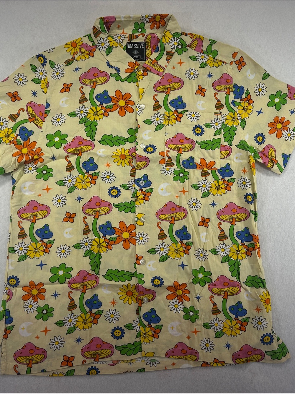 Super Massive Mushroom short sleeve rayon shirt, XL